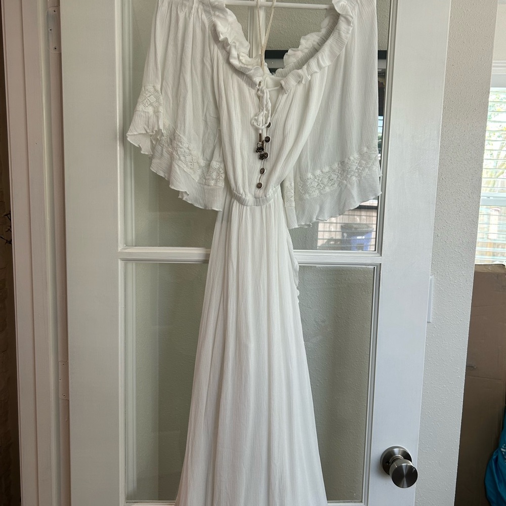 Free People Cream Maxi Dress with Ruffled Neckline